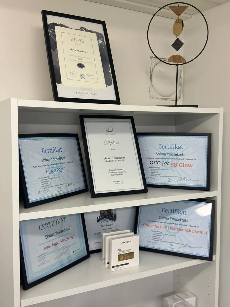 Shimas certifikat på kliniken, SHR och CIDESCO